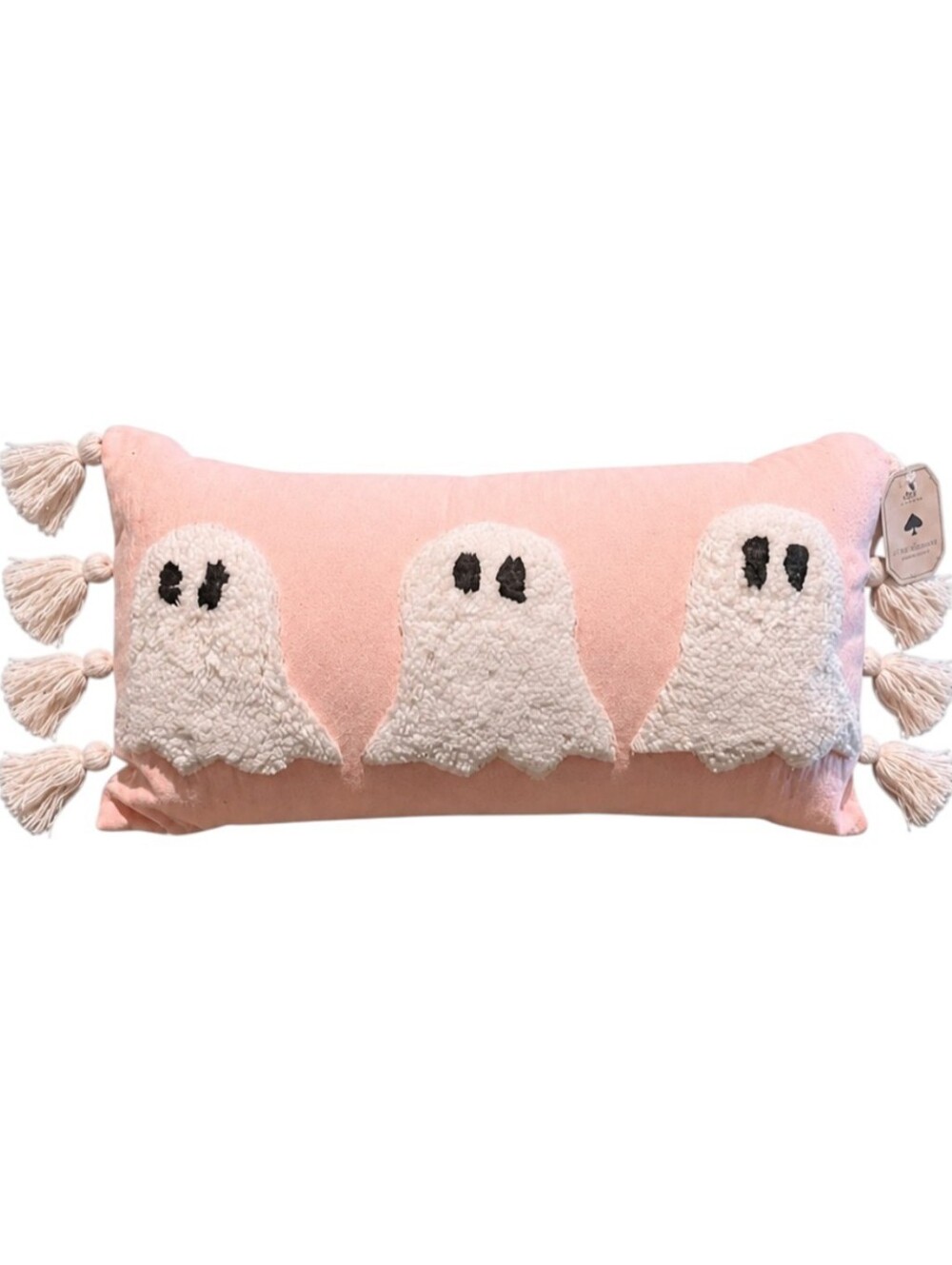 NEW Sweet Street Halloween Pink Ghost Lumbar Pillow with Tassels.